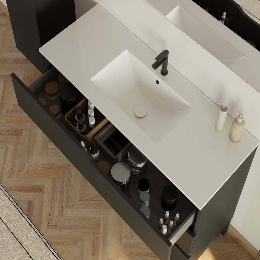 Meuble de salle de bain 100cm simple vasque - 3 tiroirs - MATA