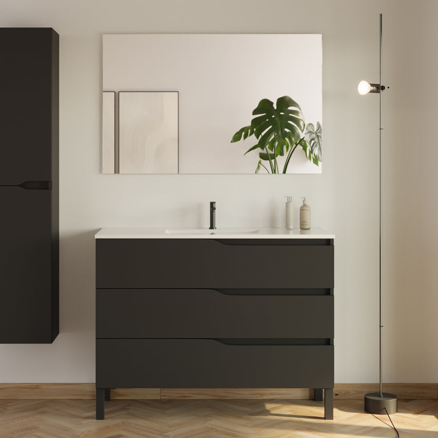 Meuble de salle de bain 100cm simple vasque - 3 tiroirs - MATA