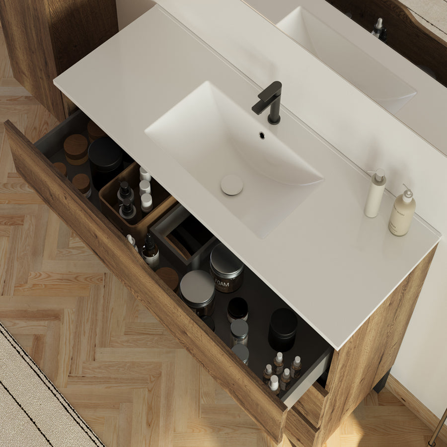 Meuble de salle de bain 100cm simple vasque - 3 tiroirs - MATA