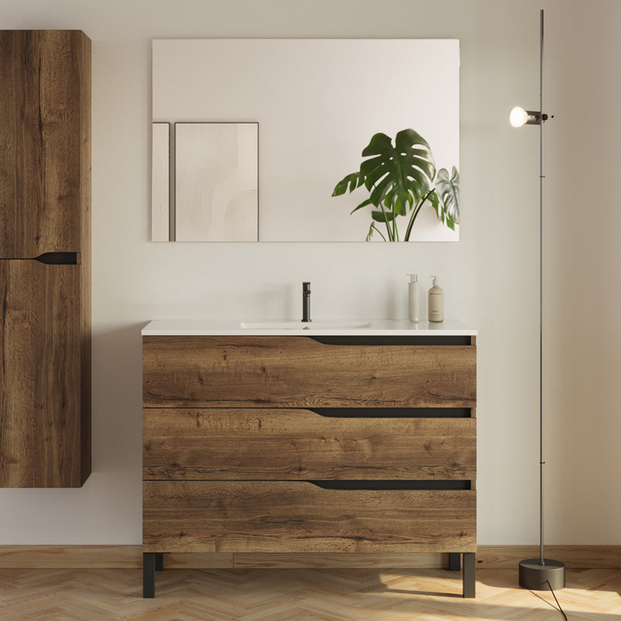 Meuble de salle de bain 100cm simple vasque - 3 tiroirs - MATA