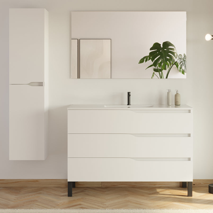 Meuble de salle de bain MATA simple vasque 3 tiroirs + colonne - 120cm