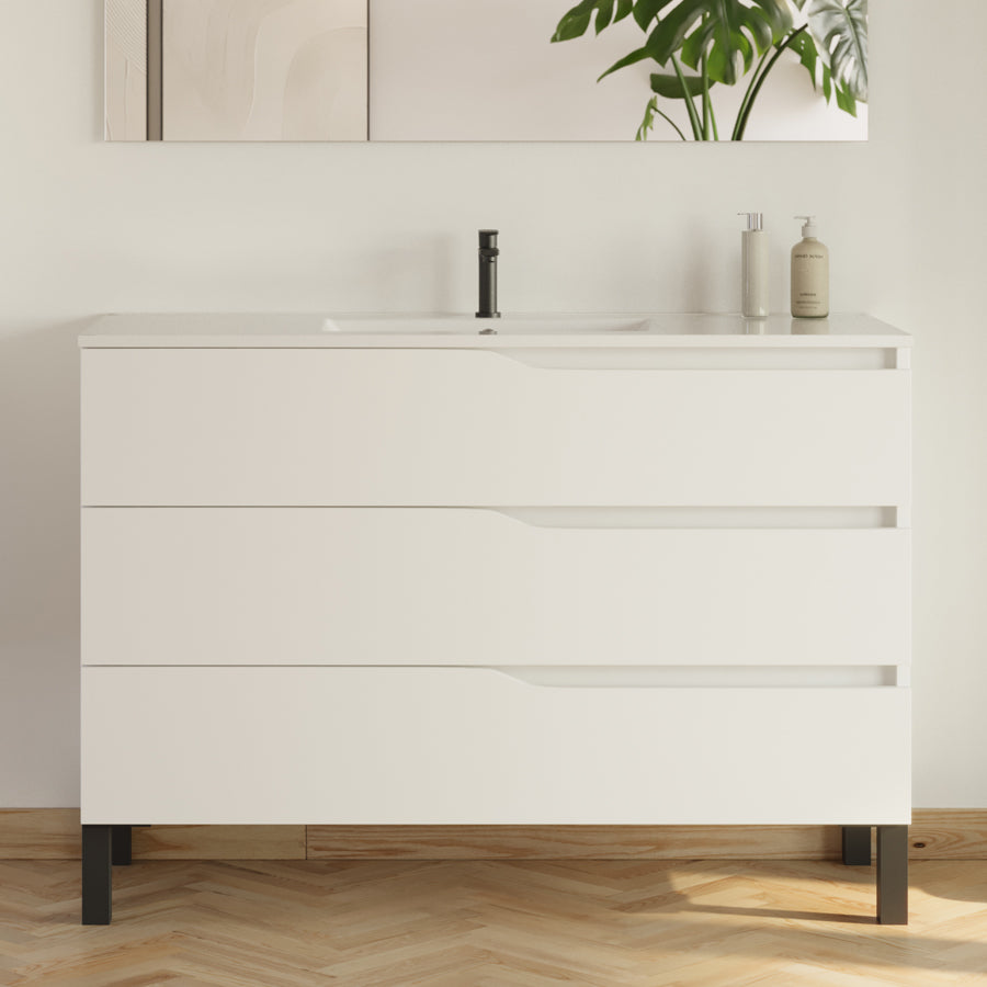 Meuble de salle de bain 120cm simple vasque - 3 tiroirs - MATA