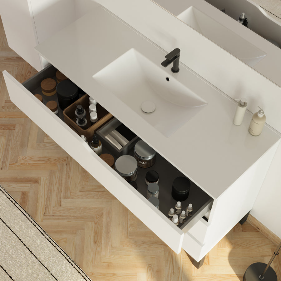 Meuble de salle de bain 120cm simple vasque - 3 tiroirs - MATA