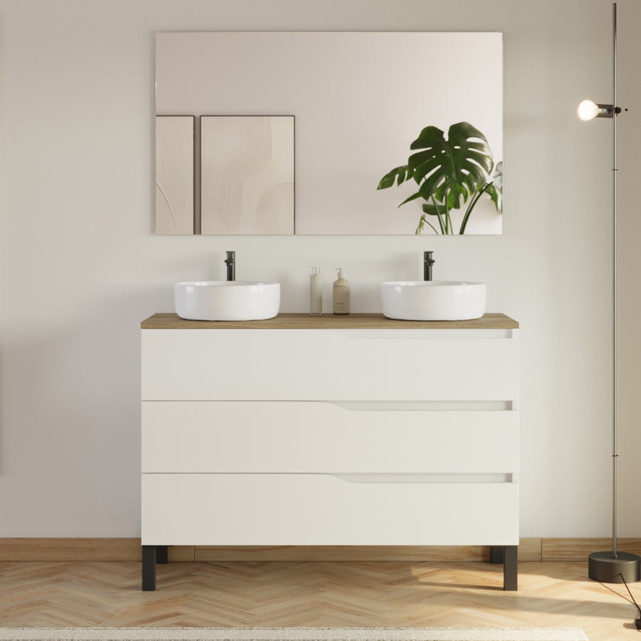 Meuble de salle de bain 120cm avec plateau et 2 vasques à poser Ares - 3 tiroirs - MATA