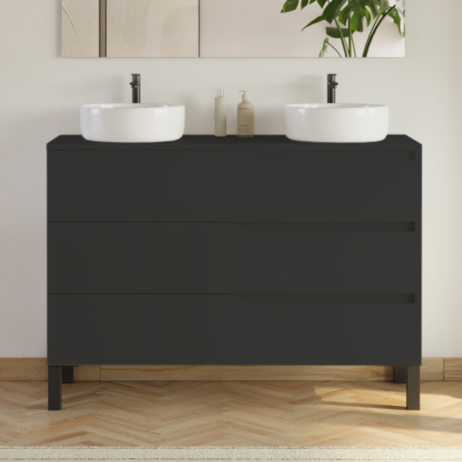 Meuble de salle de bain 120cm avec plateau et 2 vasques à poser Ares - sans miroir - 3 tiroirs - MATA