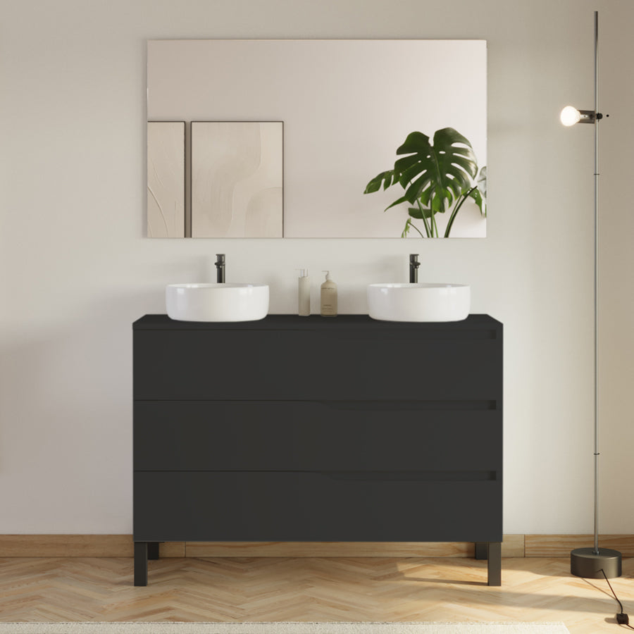 Meuble de salle de bain 120cm avec plateau et 2 vasques à poser Ares - 3 tiroirs - MATA