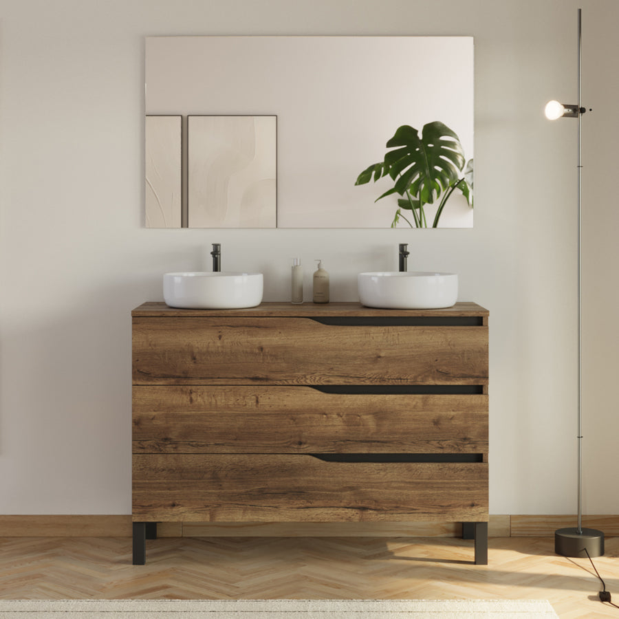 Meuble de salle de bain 120cm avec plateau et 2 vasques à poser Ares - 3 tiroirs - MATA