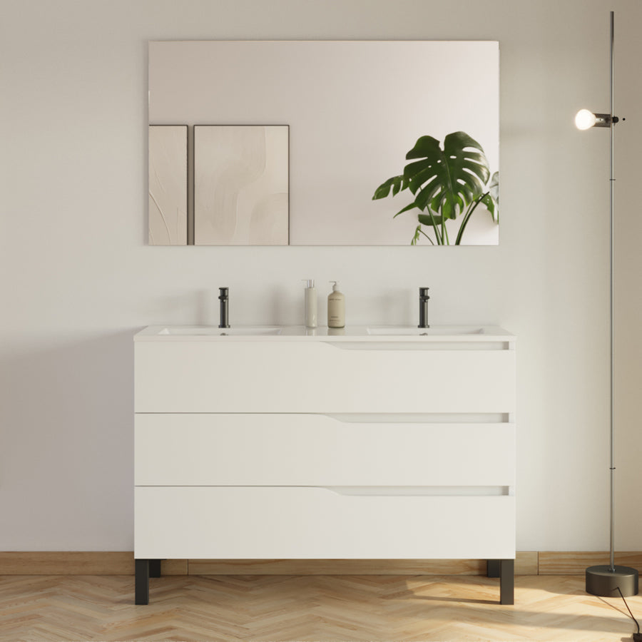 Meuble de salle de bain 120cm avec plan double vasque - 3 tiroirs - MATA