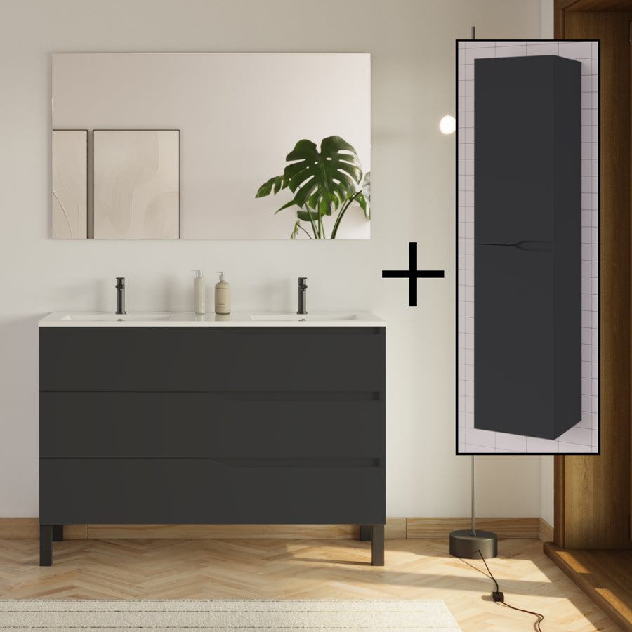 Meuble de salle de bain MATA 120 cm double vasque et colonne noir