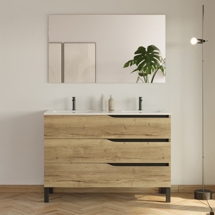 Meuble de salle de bain 120cm avec plan double vasque - 3 tiroirs - MATA