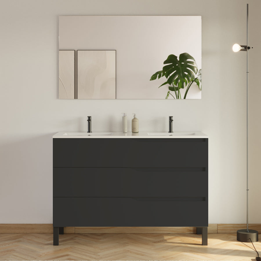 Meuble de salle de bain 120cm avec plan double vasque - 3 tiroirs - MATA