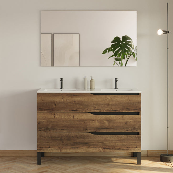 Meuble de salle de bain 120cm avec plan double vasque - 3 tiroirs - MATA