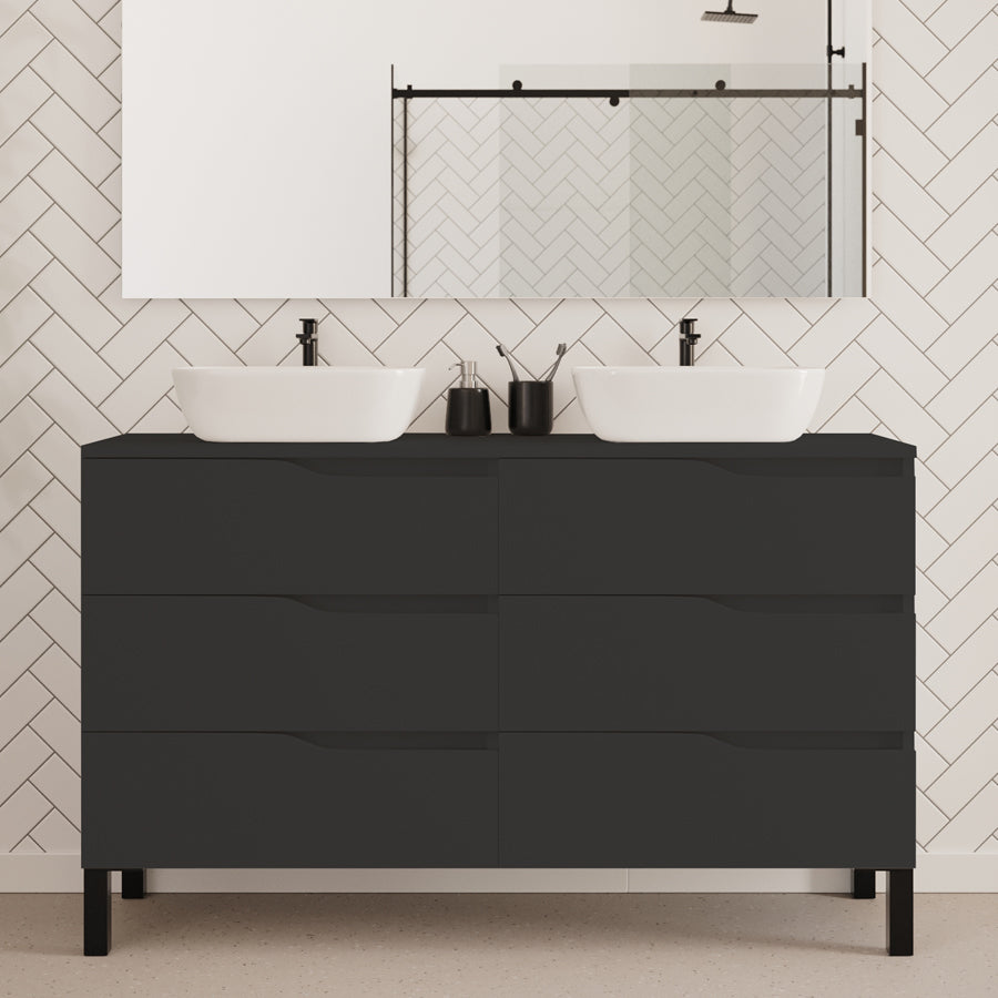 Meuble de salle de bain 140cm avec plateau et 2 vasques à poser zeus - 6 tiroirs - MATA