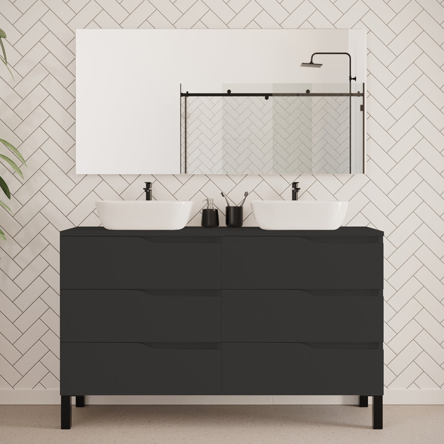 Meuble de salle de bain 140cm avec plateau et 2 vasques à poser zeus - 6 tiroirs - MATA