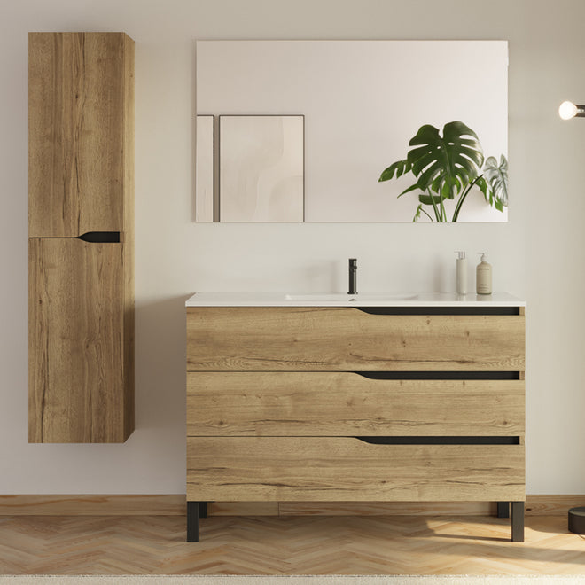 Meuble de salle de bain MATA simple vasque 3 tiroirs + colonne - 120cm