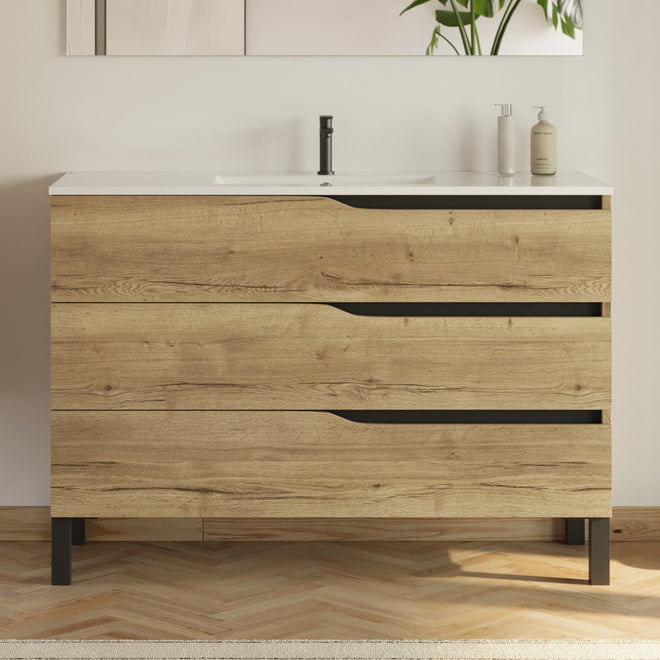 Meuble de salle de bain 120cm simple vasque - sans miroir - 3 tiroirs - MATA