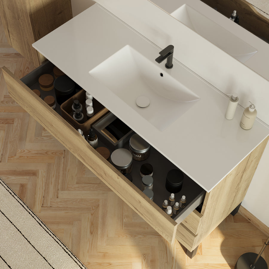 Meuble de salle de bain 120cm simple vasque - 3 tiroirs - MATA