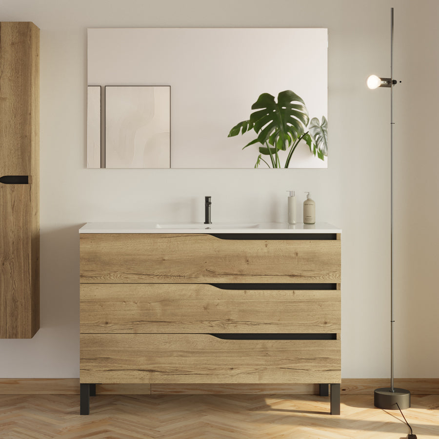 Meuble de salle de bain 120cm simple vasque - 3 tiroirs - MATA