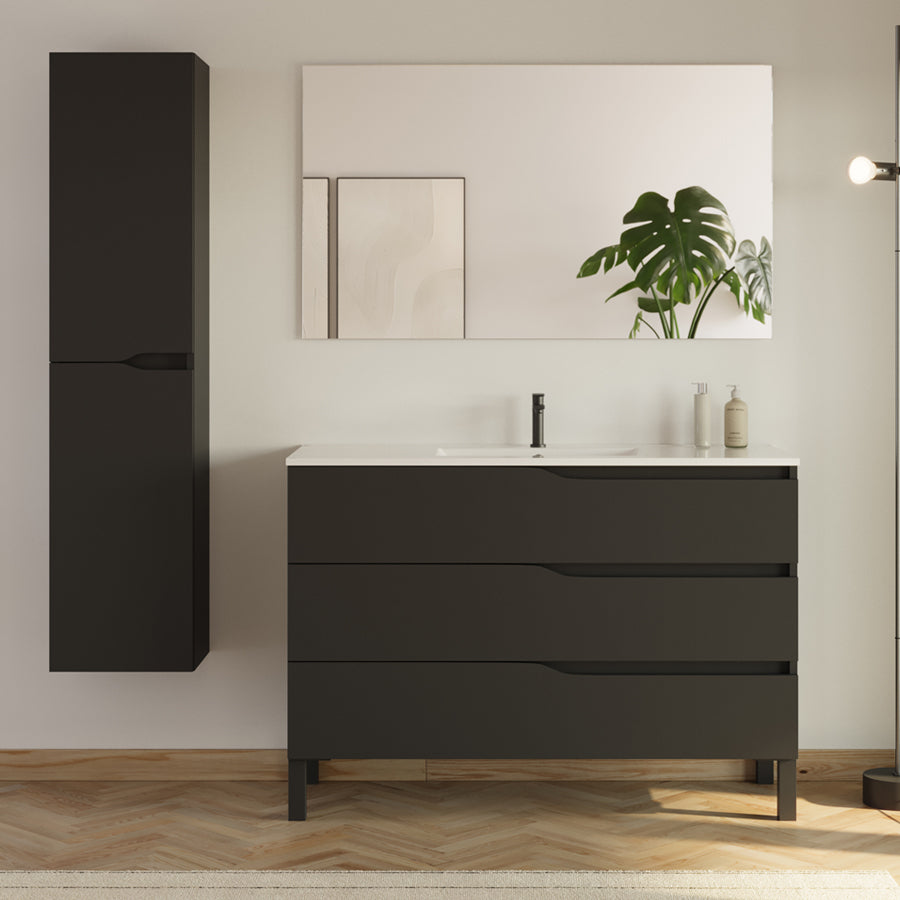 Meuble de salle de bain MATA simple vasque 3 tiroirs + colonne - 120cm