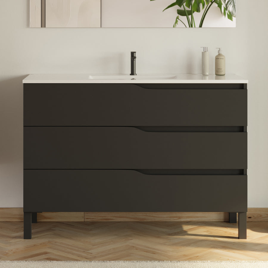 Meuble de salle de bain 120cm simple vasque - 3 tiroirs - MATA