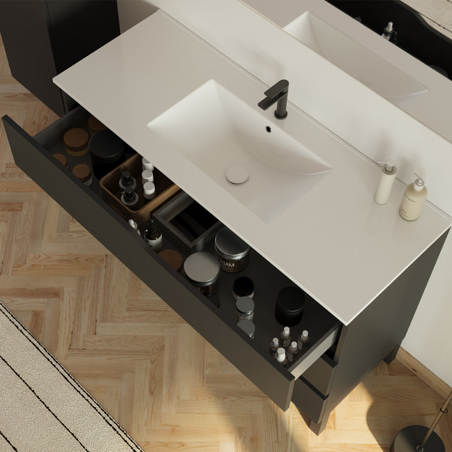 Meuble de salle de bain 120cm simple vasque - 3 tiroirs - MATA