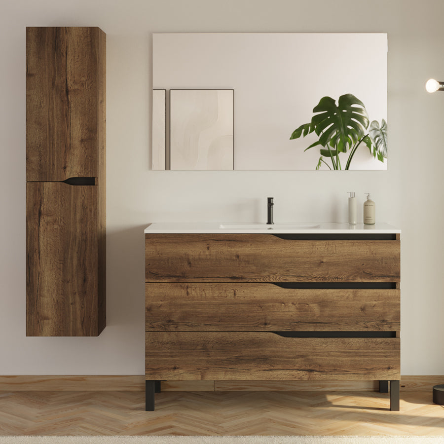 Meuble de salle de bain MATA simple vasque 3 tiroirs + colonne - 120cm