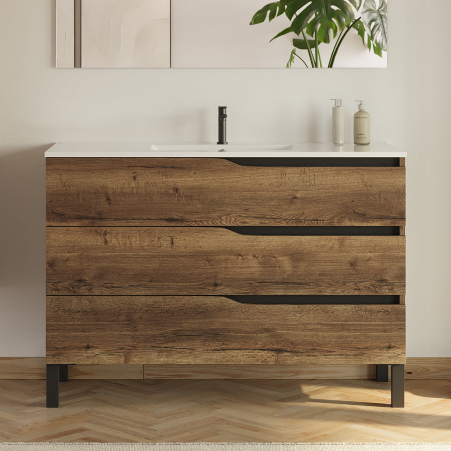 Meuble de salle de bain 120cm simple vasque - 3 tiroirs - MATA