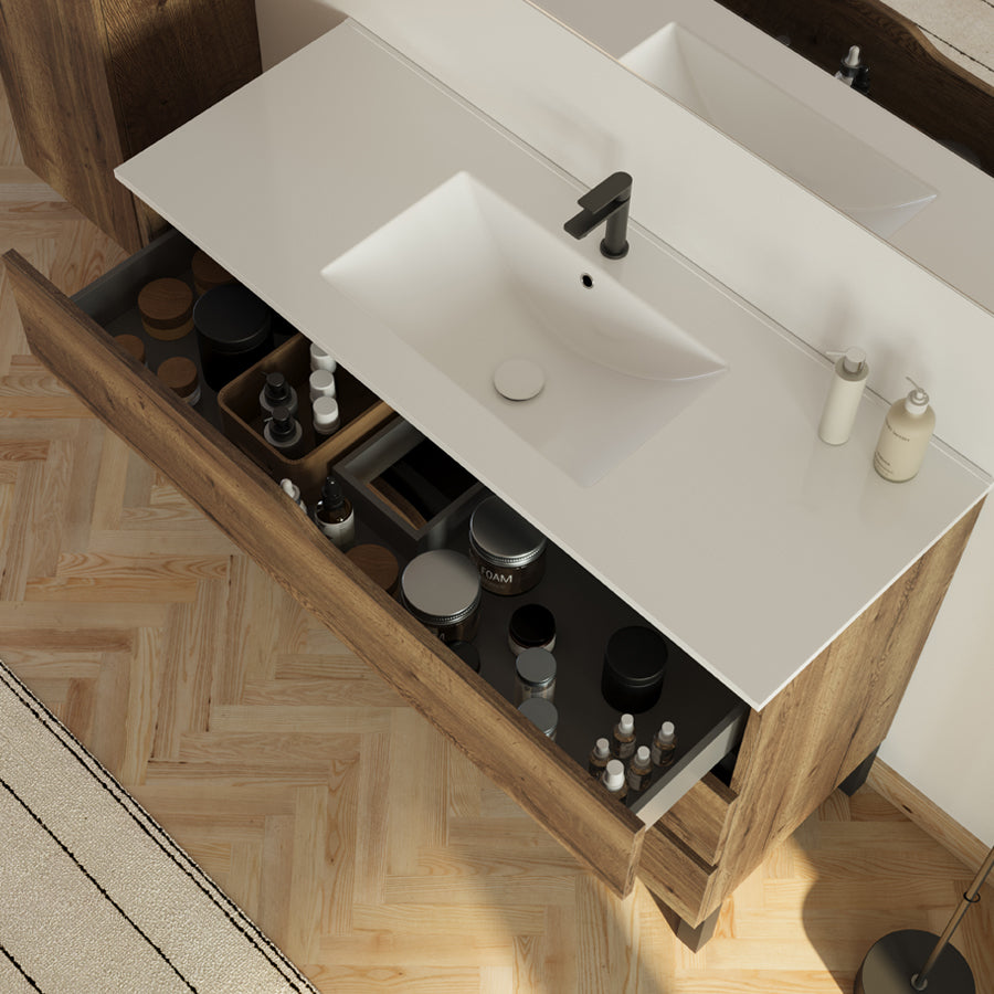 Meuble de salle de bain 120cm simple vasque - 3 tiroirs - MATA
