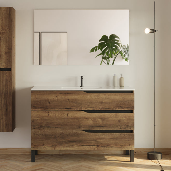 Meuble de salle de bain 120cm simple vasque - 3 tiroirs - MATA