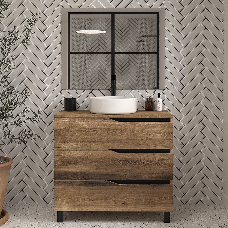 Meuble de salle de bain MATA 3 tiroirs avec cuve 60 cm tabaco