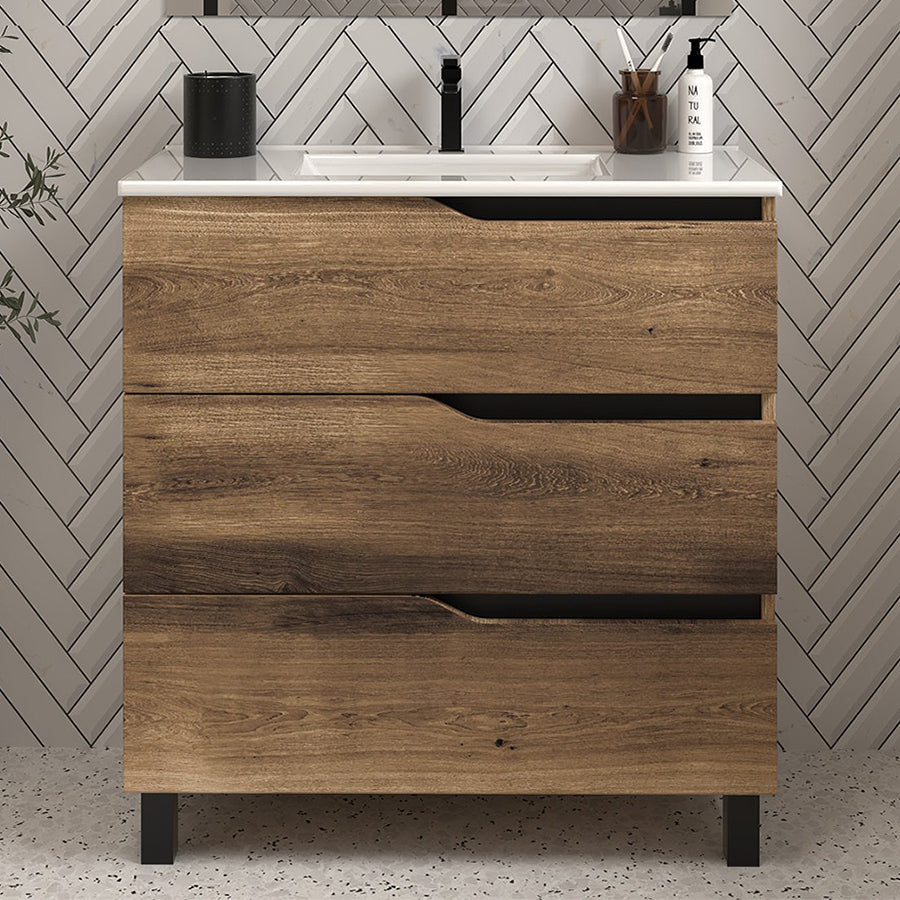 Meuble de salle de bain 70cm simple vasque - sans miroir - 3 tiroirs - MATA