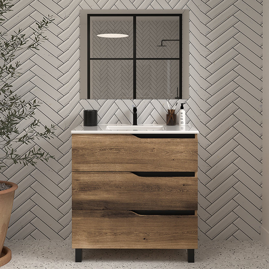 Meuble de salle de bain 60cm simple vasque - 3 tiroirs - MATA