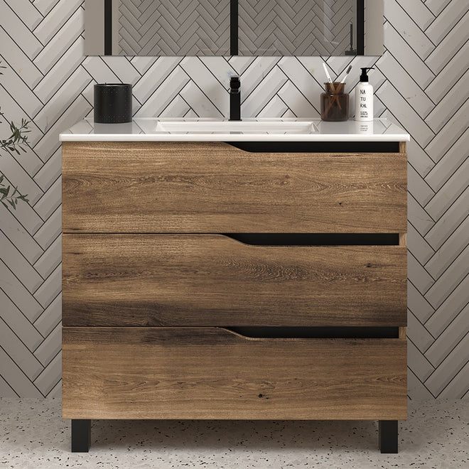 Meuble de salle de bain 80cm simple vasque - sans miroir - 3 tiroirs - MATA