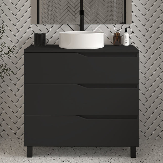 Meuble de salle de bain 80 avec plateau et vasque à poser - sans miroir - 3 tiroirs - MATA