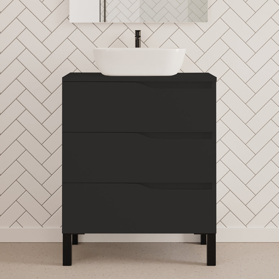 Meuble de salle de bain 60cm avec plateau et vasque à poser zeus - sans miroir - 3 tiroirs - MATA
