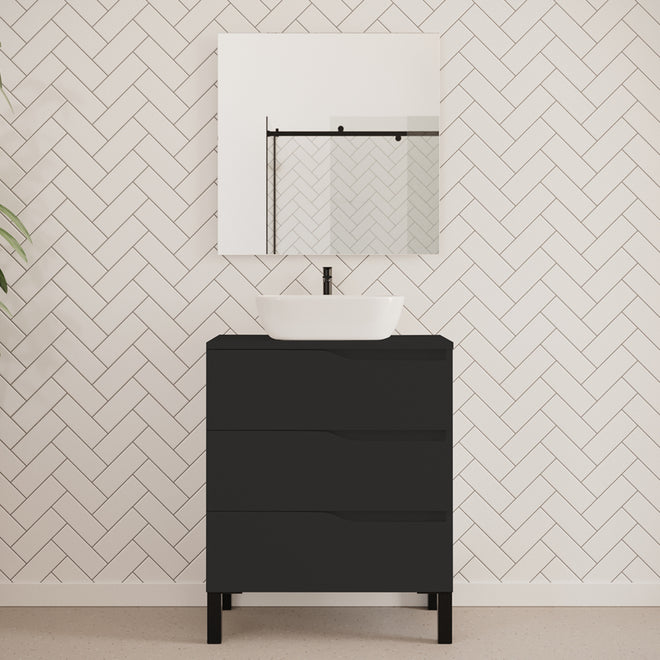 Meuble de salle de bain 60cm avec plateau et vasque à poser zeus - 3 tiroirs - MATA