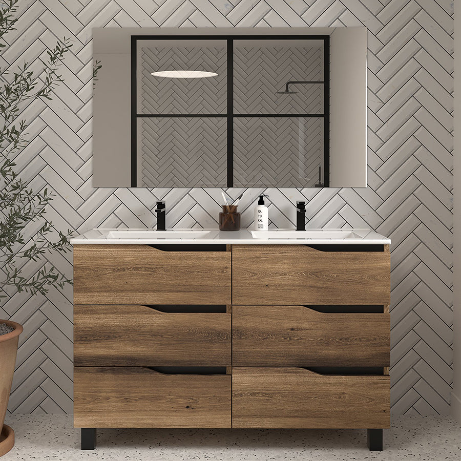 Meuble de salle de bain MATA 6 tiroirs 120 cm double vasque