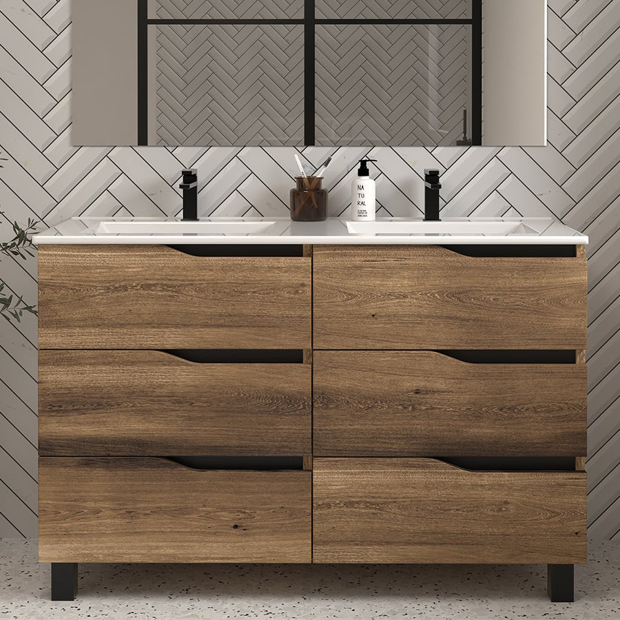 Meuble de salle de bain 140cm double vasque - sans miroir - 6 tiroirs - MATA