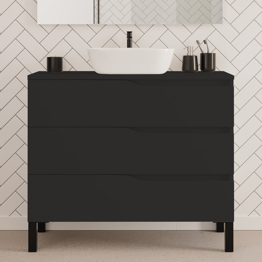 Meuble de salle de bain 90cm avec plateau et vasque à poser zeus - 3 tiroirs - MATA