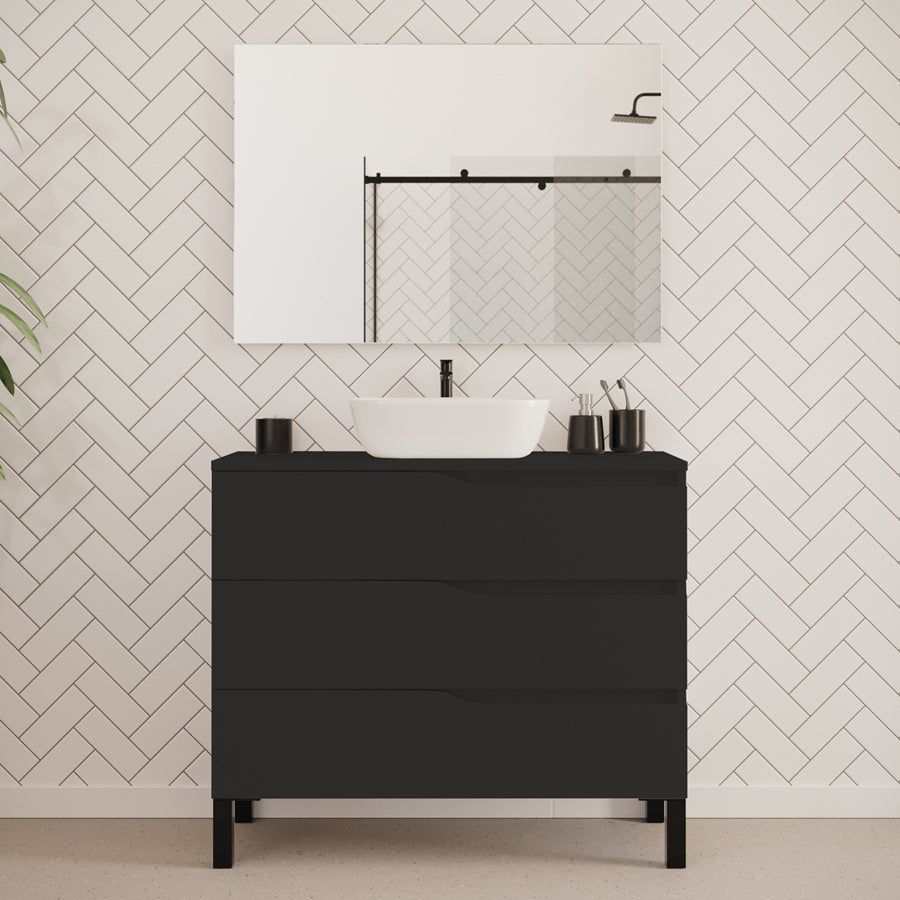 Meuble de salle de bain 90cm avec plateau et vasque à poser zeus - 3 tiroirs - MATA