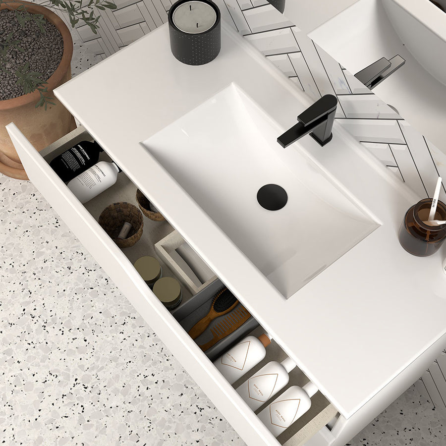Meuble de salle de bain 90cm simple vasque - sans miroir - 3 tiroirs - MATA