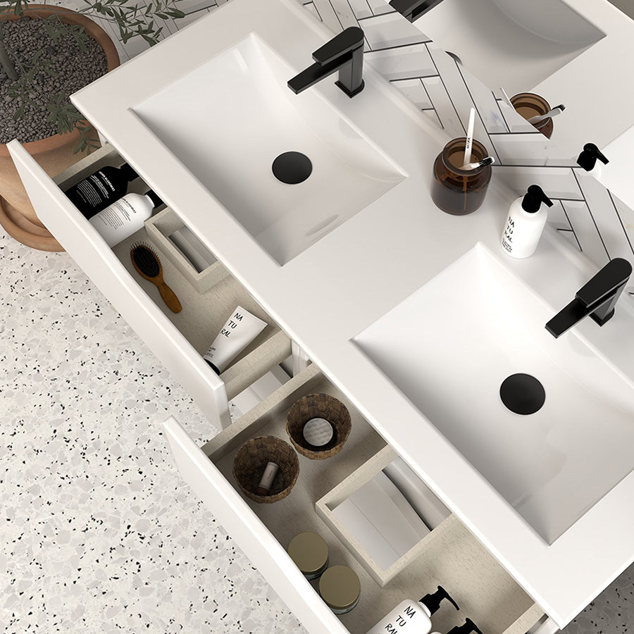 Meuble de salle de bain 140cm double vasque - sans miroir - 6 tiroirs - MATA