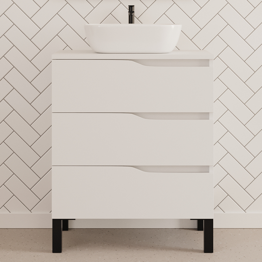 Meuble de salle de bain 60cm avec plateau et vasque à poser zeus - sans miroir - 3 tiroirs - MATA