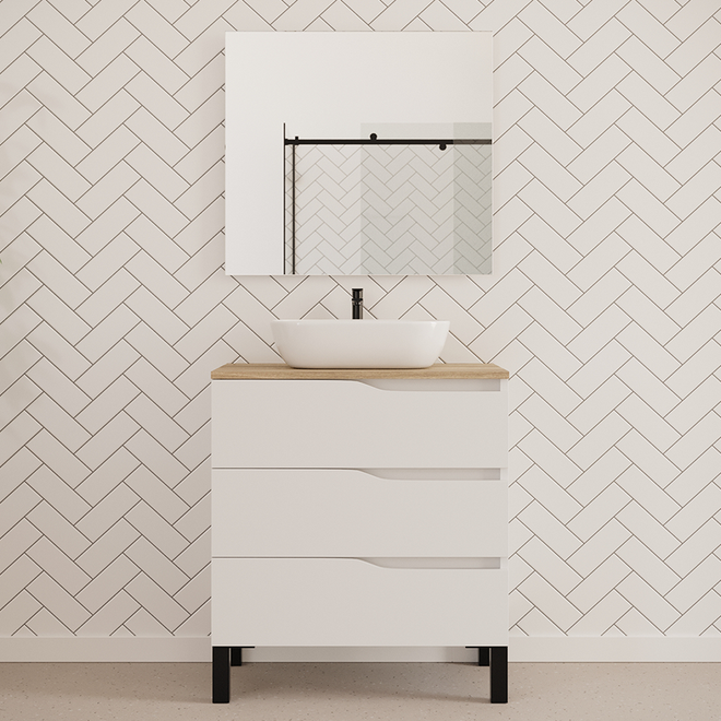 Meuble de salle de bain 80cm avec plateau et vasque à poser zeus - 3 tiroirs - MATA