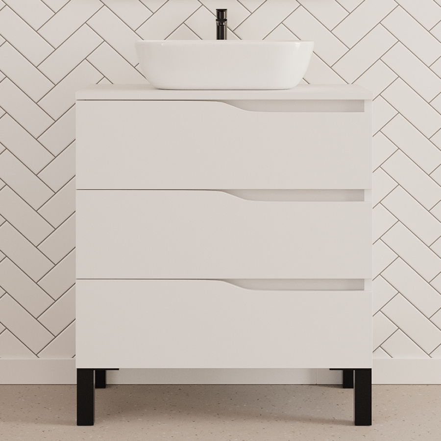 Meuble de salle de bain 80cm avec plateau et vasque à poser zeus - sans miroir - 3 tiroirs - MATA