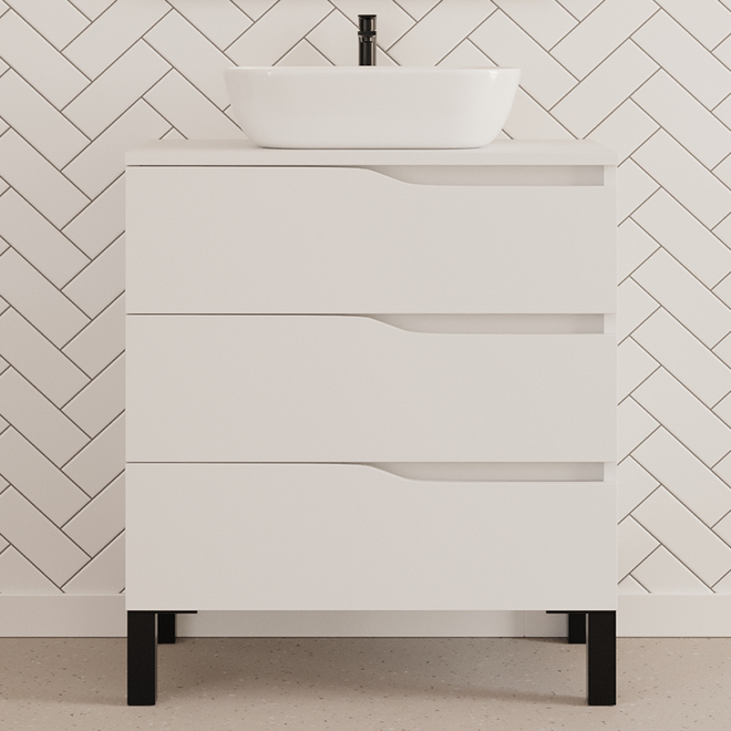 Meuble de salle de bain 70cm avec plateau et vasque à poser zeus - sans miroir - 3 tiroirs - MATA