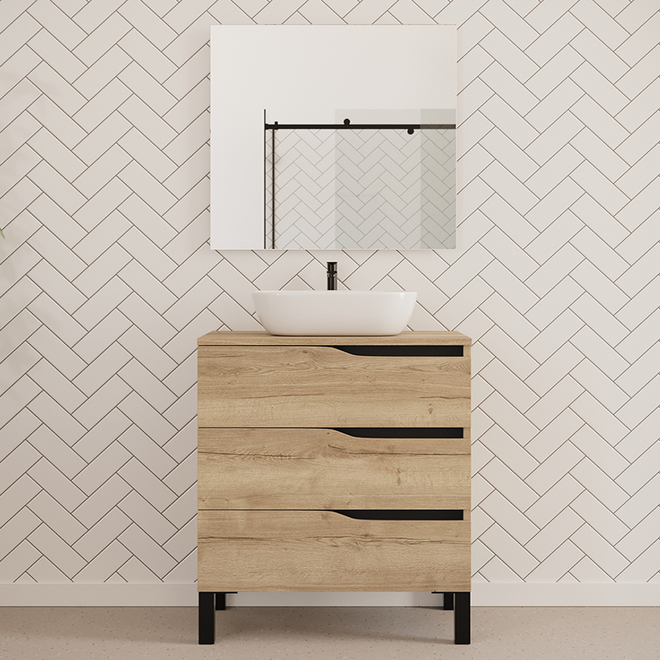 Meuble de salle de bain 70cm avec plateau et vasque à poser zeus - 3 tiroirs - MATA