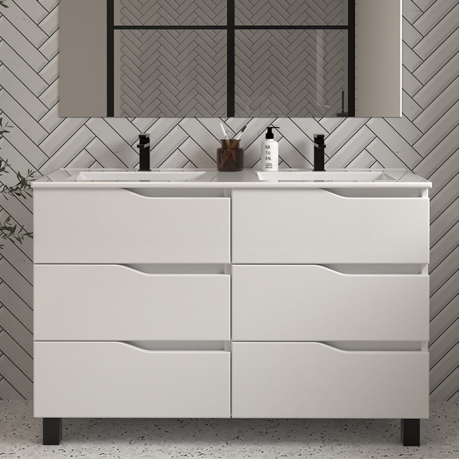 Meuble de salle de bain 140cm double vasque - sans miroir - 6 tiroirs - MATA
