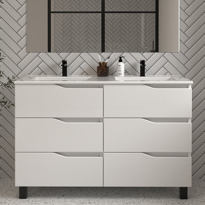 Meuble de salle de bain 140cm double vasque - sans miroir - 6 tiroirs - MATA