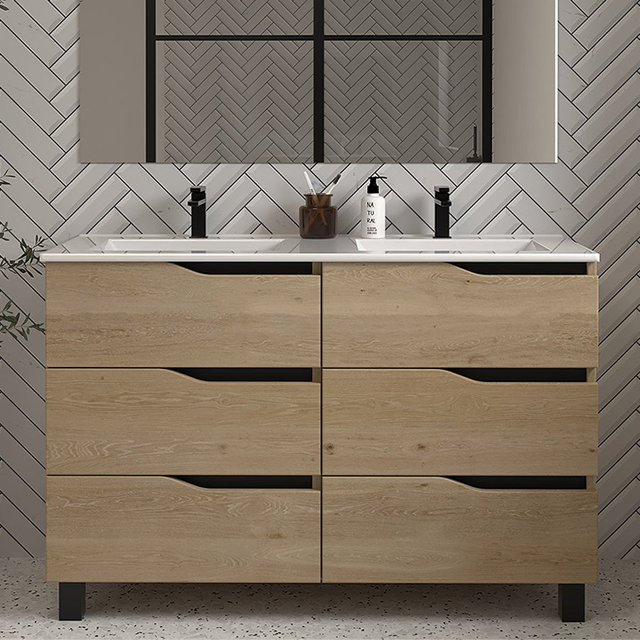 Meuble de salle de bain 140cm double vasque - sans miroir - 6 tiroirs - MATA